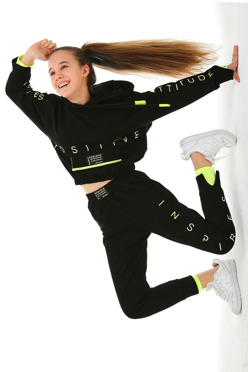 Kız Çocuk Kapşonlu Garnili Eşofman Takım 10-15 Yaş 14155