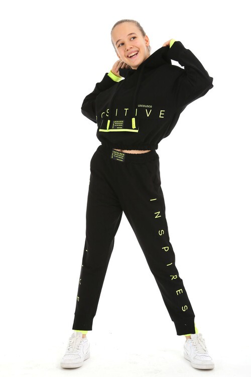 Kız Çocuk Kapşonlu Garnili Eşofman Takım 10-15 Yaş 14155