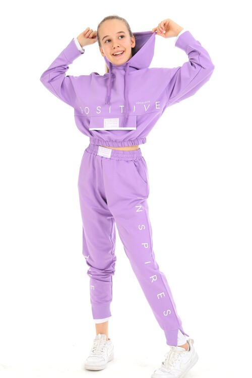 Kız Çocuk Kapşonlu Garnili Eşofman Takım 10-15 Yaş 14155