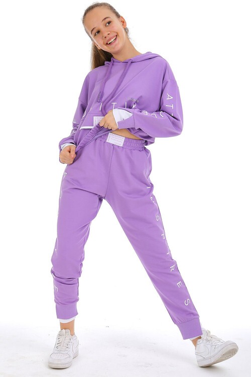 Kız Çocuk Kapşonlu Garnili Eşofman Takım 10-15 Yaş 14155