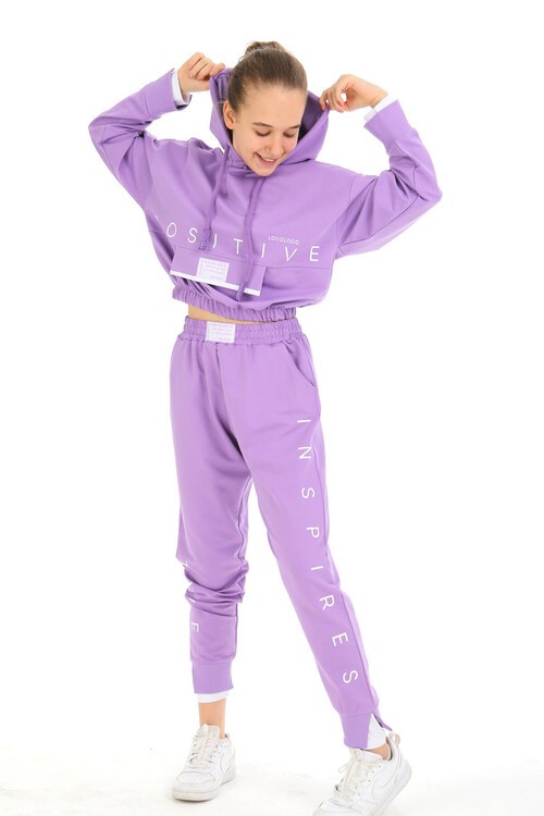 Kız Çocuk Kapşonlu Garnili Eşofman Takım 10-15 Yaş 14155