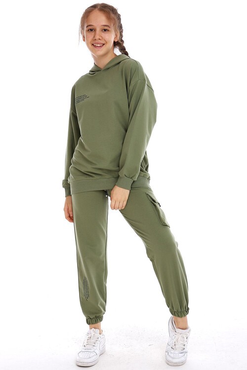 Kız Çocuk Kapşonlu Kargo Cepli Takım 10-5 Yaş 14169