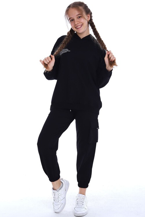 Kız Çocuk Kapşonlu Kargo Cepli Takım 10-5 Yaş 14169