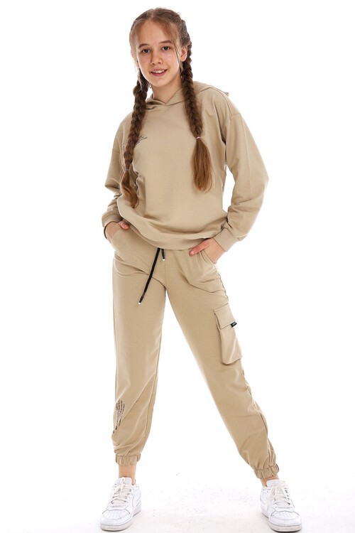 Kız Çocuk Kapşonlu Kargo Cepli Takım 10-5 Yaş 14169