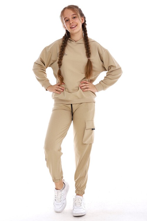 Kız Çocuk Kapşonlu Kargo Cepli Takım 10-5 Yaş 14169