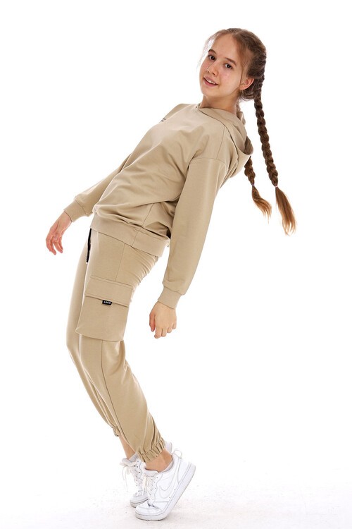 Kız Çocuk Kapşonlu Kargo Cepli Takım 10-5 Yaş 14169