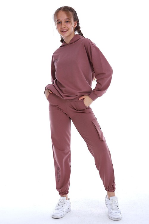 Kız Çocuk Kapşonlu Kargo Cepli Takım 10-5 Yaş 14169