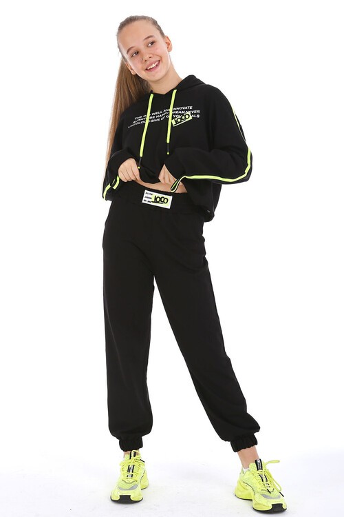 Kız Çocuk Kapşonlu Kolları Şeritli Takım 10-15 Yaş 14163