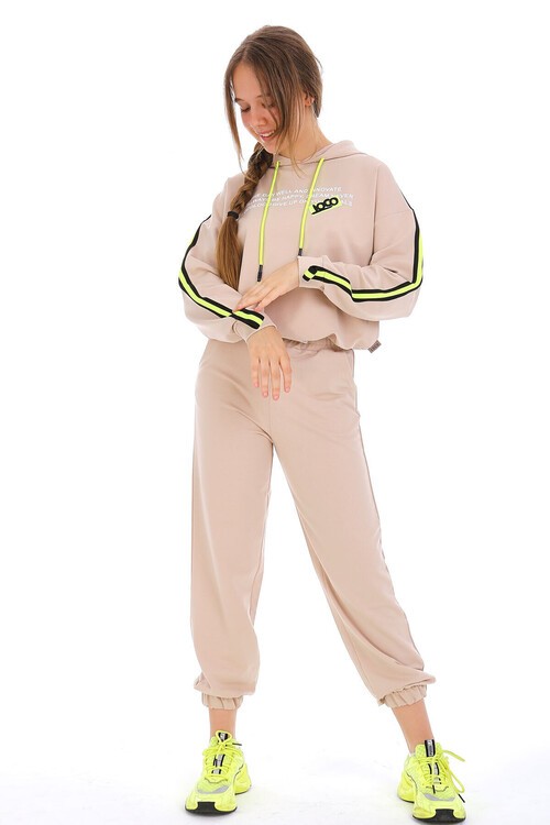 Kız Çocuk Kapşonlu Kolları Şeritli Takım 10-15 Yaş 14163