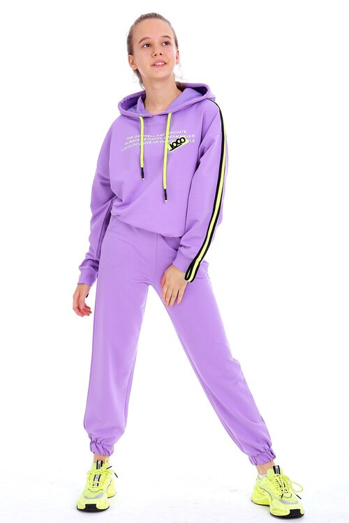 Kız Çocuk Kapşonlu Kolları Şeritli Takım 10-15 Yaş 14163