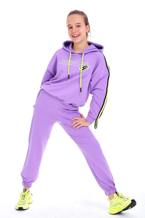 Kız Çocuk Kapşonlu Kolları Şeritli Takım 10-15 Yaş 14163