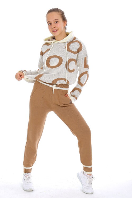 Kız Çocuk Kapşonlu Triko Takım 14165