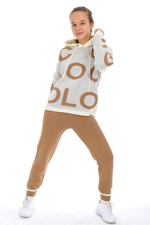 Kız Çocuk Kapşonlu Triko Takım 14165