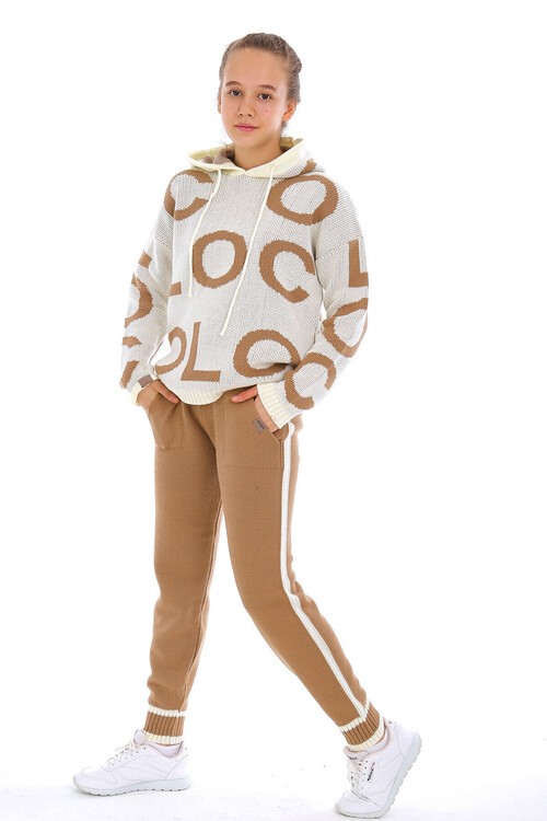 Kız Çocuk Kapşonlu Triko Takım 14165