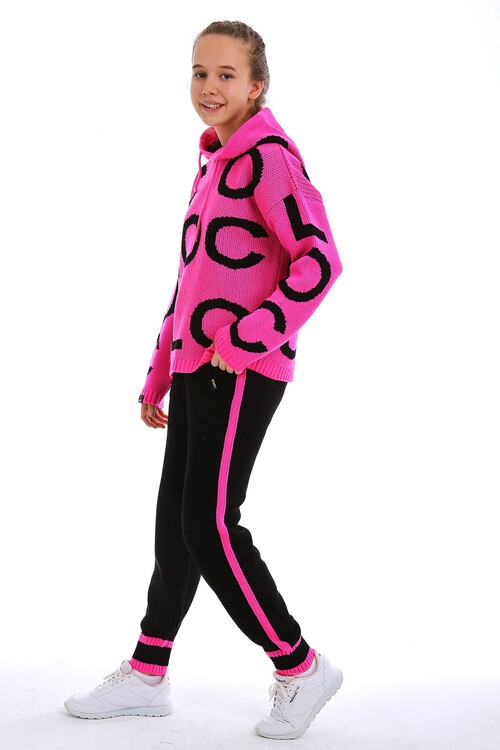 Kız Çocuk Kapşonlu Triko Takım 14165