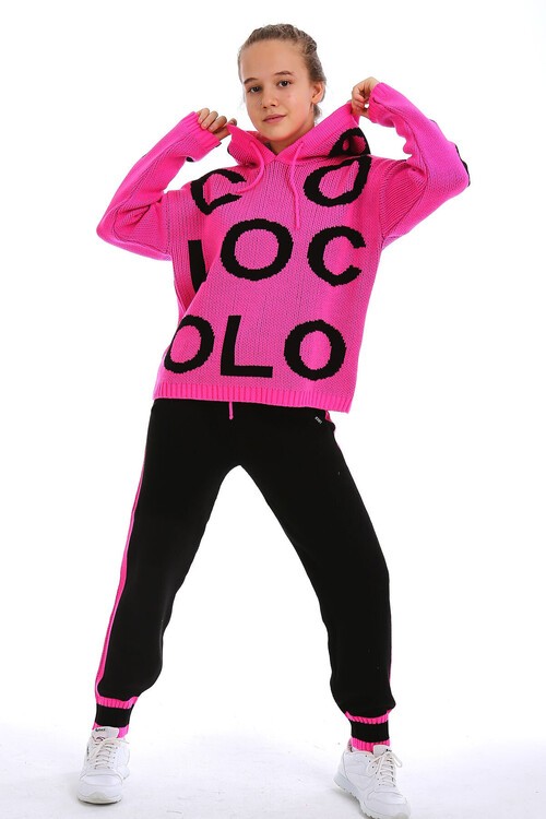 Kız Çocuk Kapşonlu Triko Takım 14165