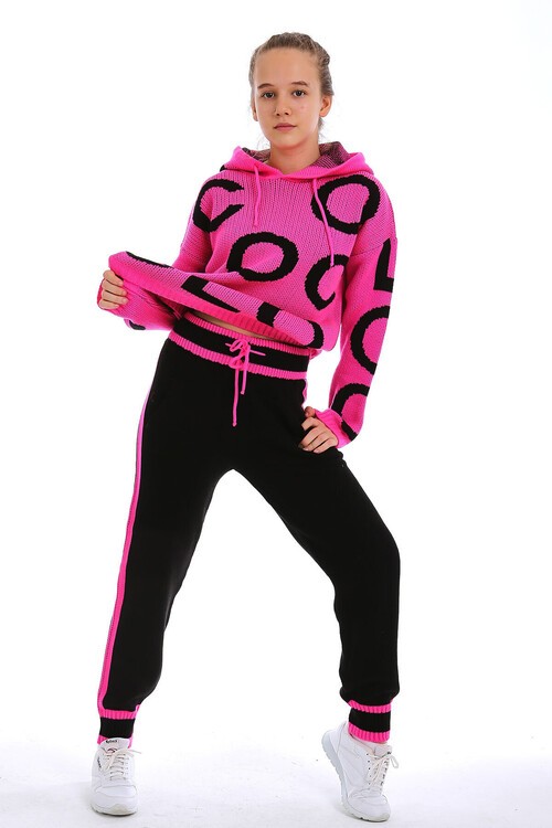 Kız Çocuk Kapşonlu Triko Takım 14165