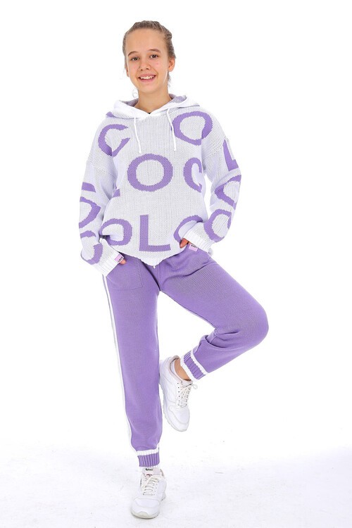 Kız Çocuk Kapşonlu Triko Takım 14165