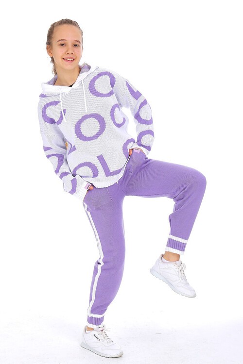 Kız Çocuk Kapşonlu Triko Takım 14165
