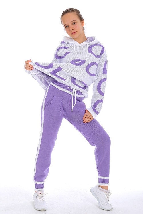 Kız Çocuk Kapşonlu Triko Takım 14165