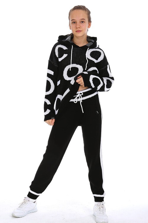 Kız Çocuk Kapşonlu Triko Takım 14165