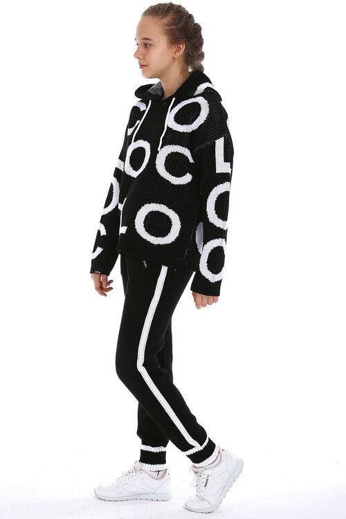 Kız Çocuk Kapşonlu Triko Takım 14165