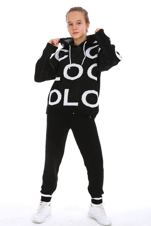 Kız Çocuk Kapşonlu Triko Takım 14165