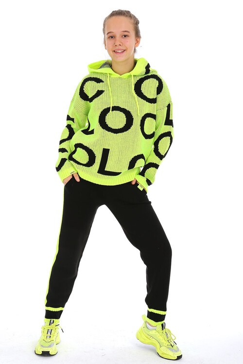 Kız Çocuk Kapşonlu Triko Takım 14165