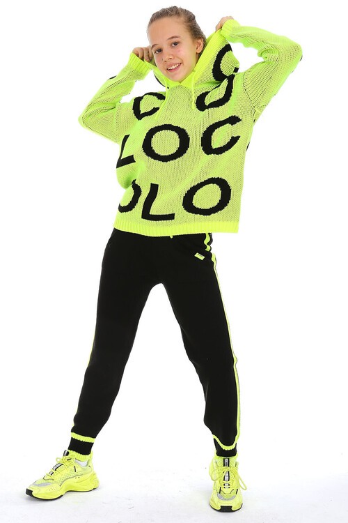 Kız Çocuk Kapşonlu Triko Takım 14165