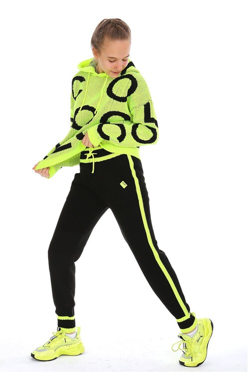 Kız Çocuk Kapşonlu Triko Takım 14165