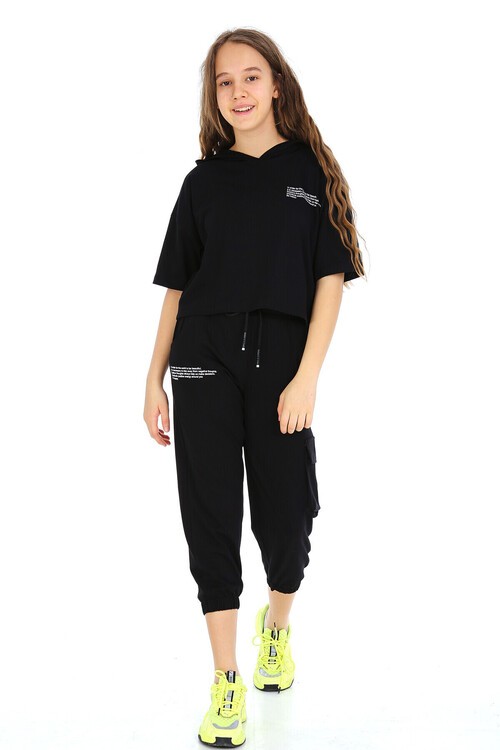 Kız Çocuk Kargo Cepli Kapşonlu Takım 10-15 Yaş 13850