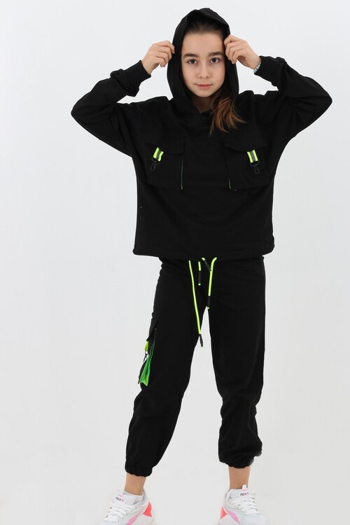 Kız Çocuk Kargo Cepli Kapşonlu Takım 9-14 Yaş 14187