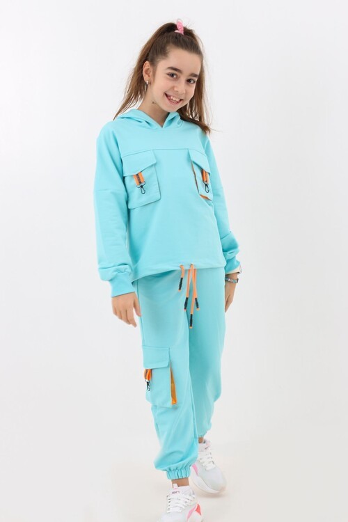 Kız Çocuk Kargo Cepli Kapşonlu Takım 9-14 Yaş 14187