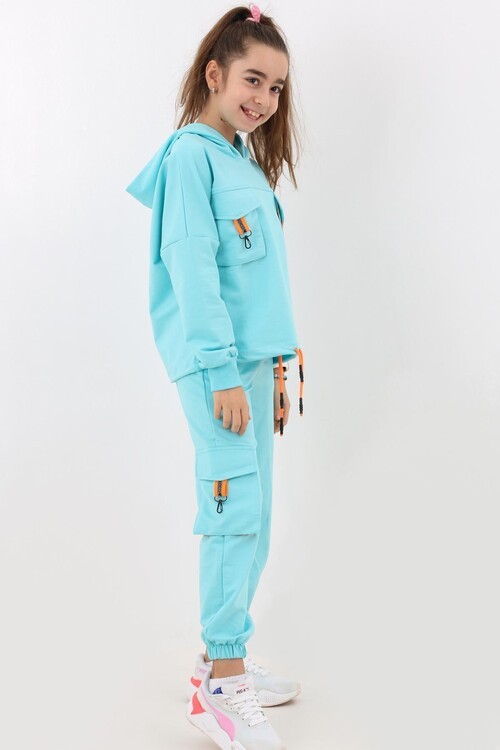Kız Çocuk Kargo Cepli Kapşonlu Takım 9-14 Yaş 14187