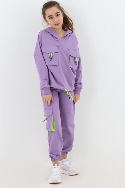 Kız Çocuk Kargo Cepli Kapşonlu Takım 9-14 Yaş 14187