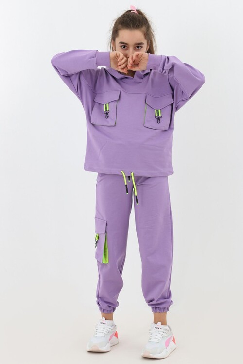 Kız Çocuk Kargo Cepli Kapşonlu Takım 9-14 Yaş 14187