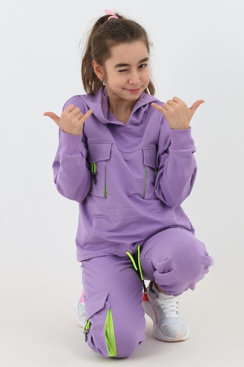 Kız Çocuk Kargo Cepli Kapşonlu Takım 9-14 Yaş 14187