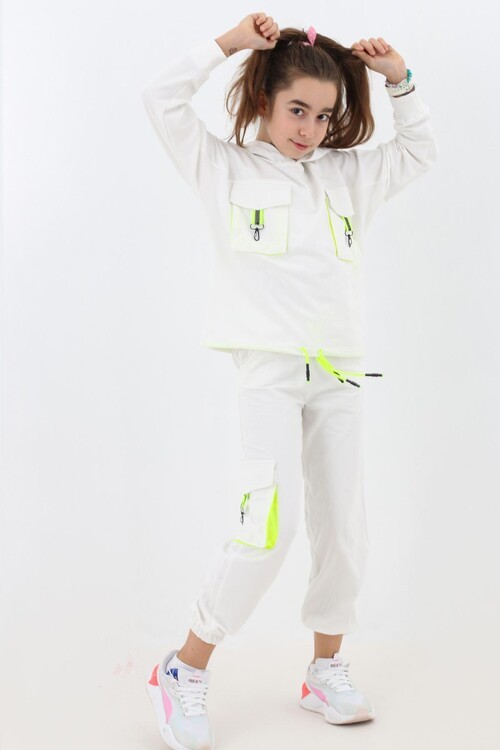 Kız Çocuk Kargo Cepli Kapşonlu Takım 9-14 Yaş 14187