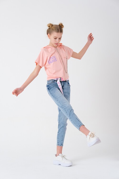 Kız Çocuk Kemerli Jean Pantolon 8-14 Yaş 13869