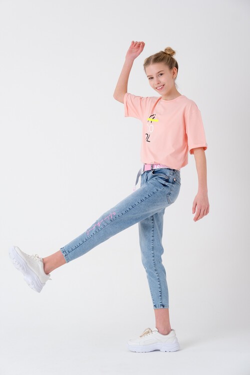 Kız Çocuk Kemerli Jean Pantolon 8-14 Yaş 13869