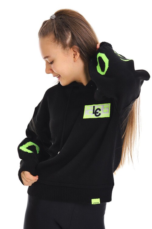 Kız Çocuk Yazı Nakışlı Yün Örme Triko Sweatshirt 14186