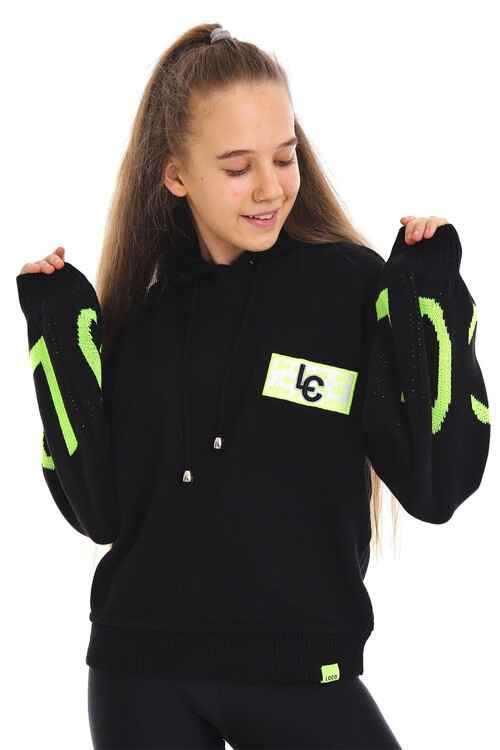 Kız Çocuk Yazı Nakışlı Yün Örme Triko Sweatshirt 14186