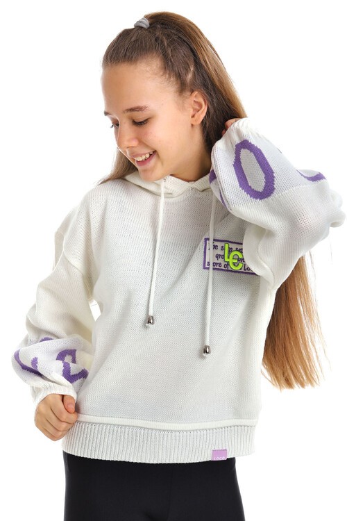 Kız Çocuk Yazı Nakışlı Yün Örme Triko Sweatshirt 14186
