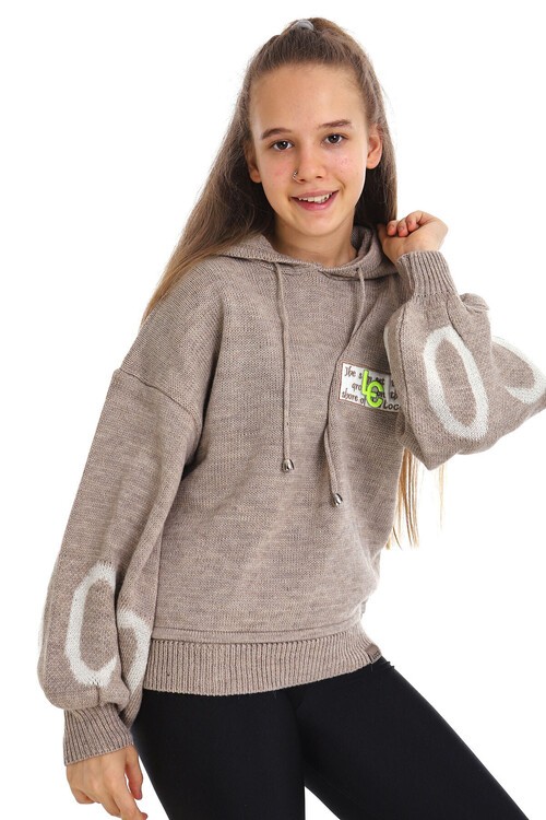 Kız Çocuk Yazı Nakışlı Yün Örme Triko Sweatshirt 14186