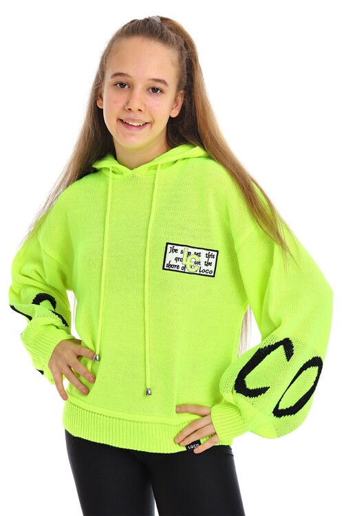 Kız Çocuk Yazı Nakışlı Yün Örme Triko Sweatshirt 14186