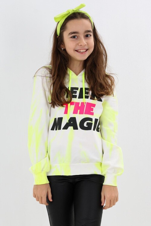 Kız Çocuk Magic Yazı Baskılı Kapşonlu Sweatshirt 14131