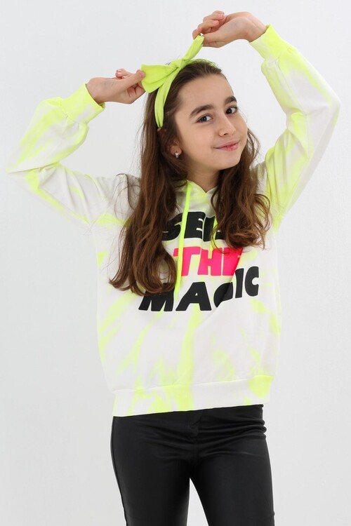 Kız Çocuk Magic Yazı Baskılı Kapşonlu Sweatshirt 14131