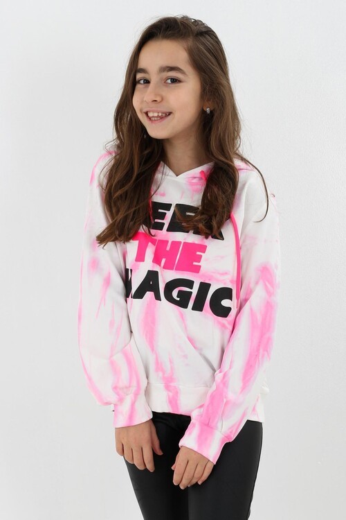 Kız Çocuk Magic Yazı Baskılı Kapşonlu Sweatshirt 14131