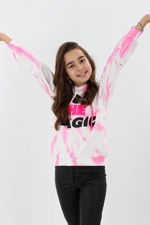 Kız Çocuk Magic Yazı Baskılı Kapşonlu Sweatshirt 14131