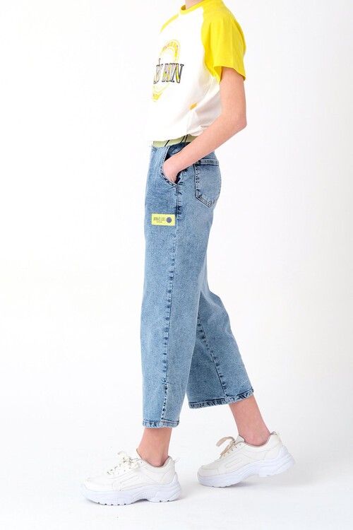 Kız Çocuk Mavi Jean Pantolon 7-14 Yaş 13891